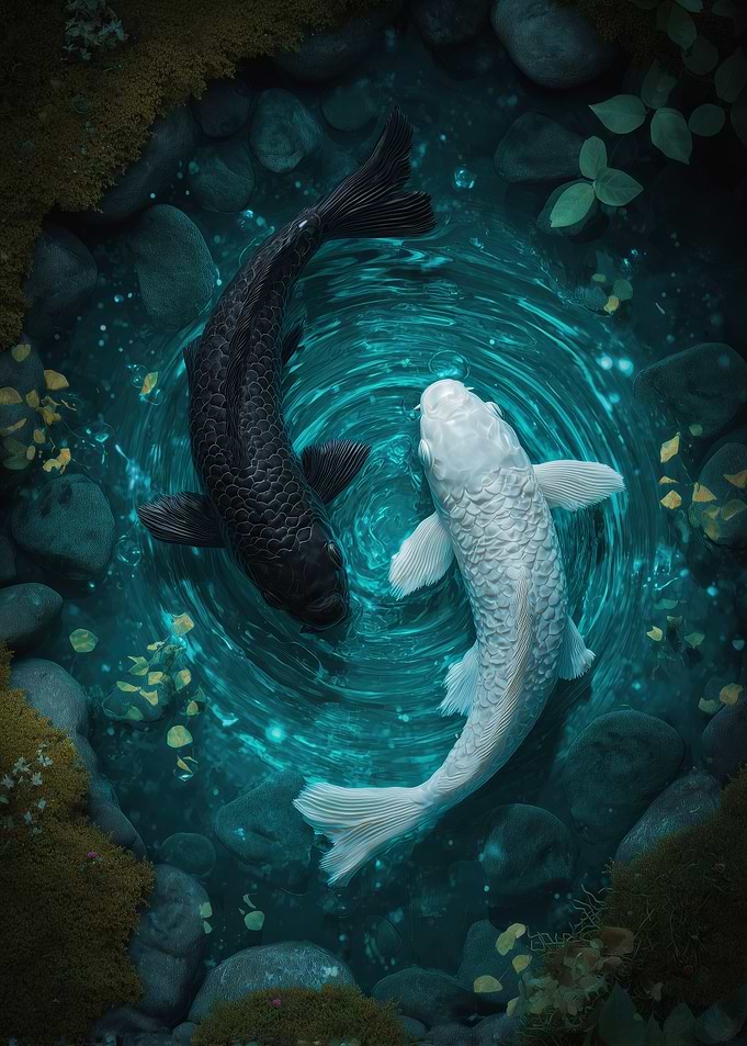 Yin Yang Koi Fish in Pond