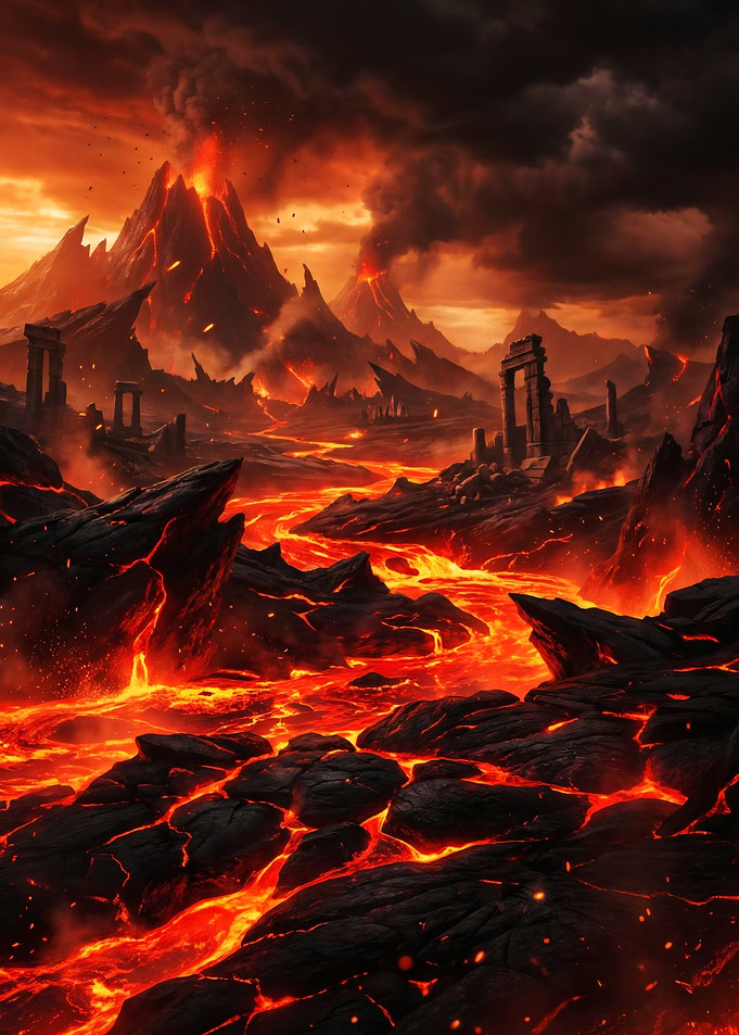 Volcanic Landscape with Lava Flow