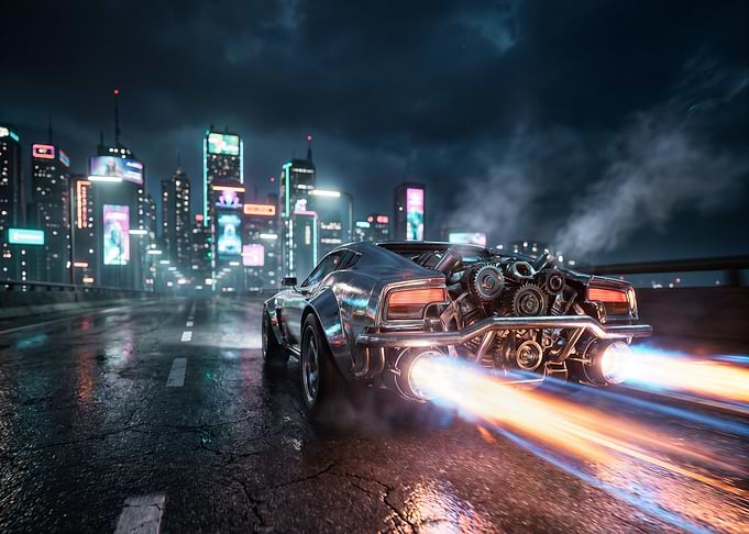 Cyberpunk Car with Jet Exhaust