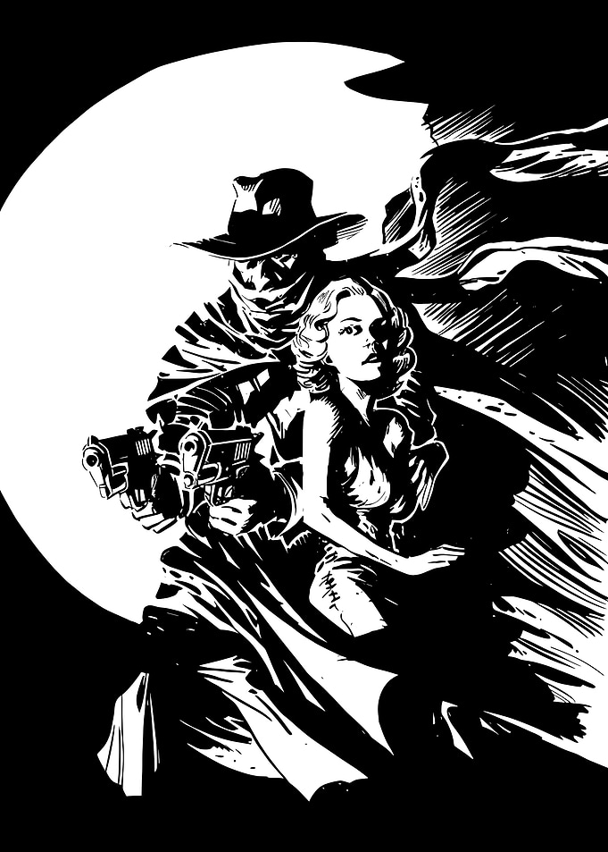 Noir Detective and Woman with Guns