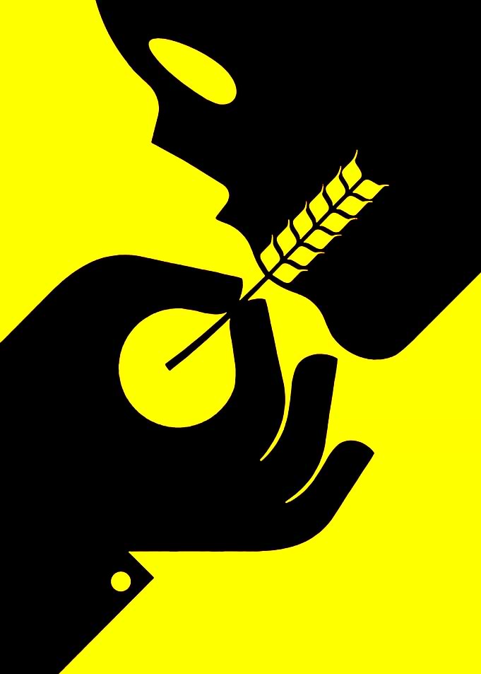 Minimalist Yellow and Black Wheat Icon