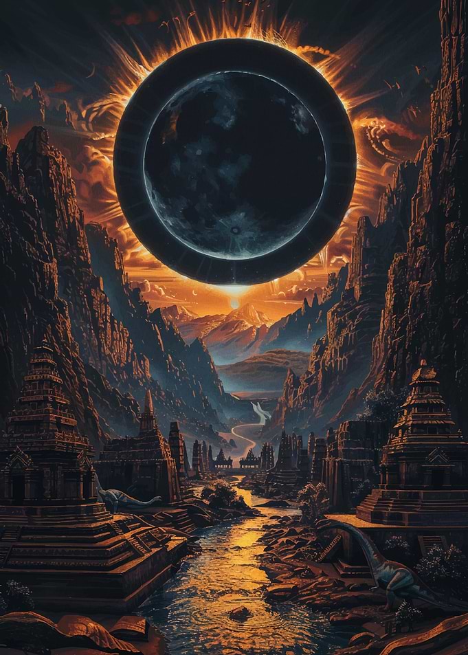 Cosmic Eclipse Over Ancient Ruins