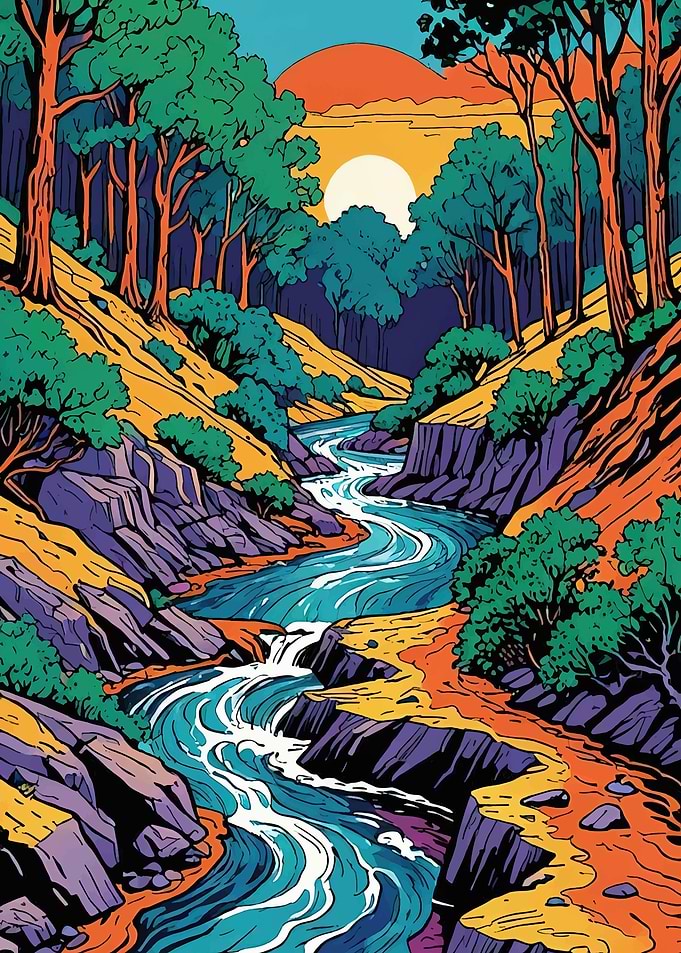 Vibrant River Landscape at Sunset