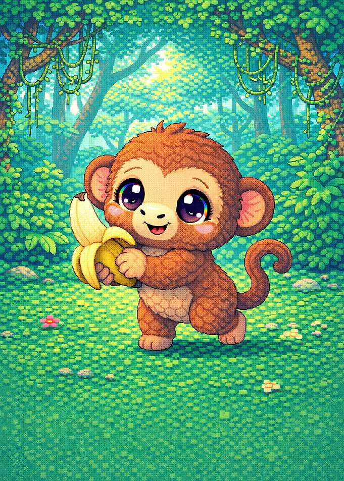 Cute Monkey Holding a Banana
