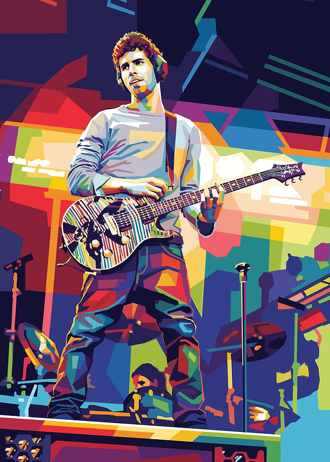 Brad Delson Musician Playing Guitar in Vibrant Colors