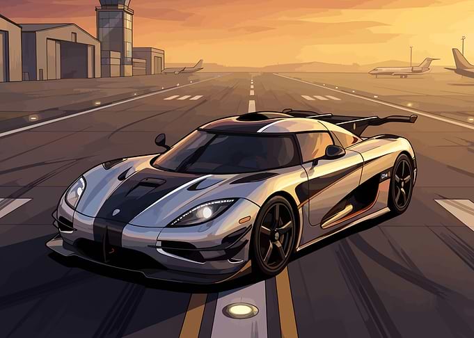 Elite Hypercar Runway Acceleration Sunset