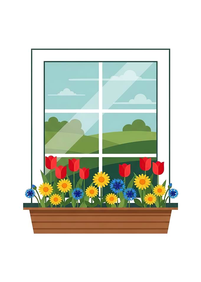 Window with Flower Box and Landscape