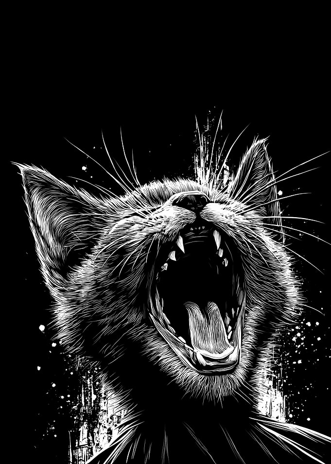 Black Cat Yawning