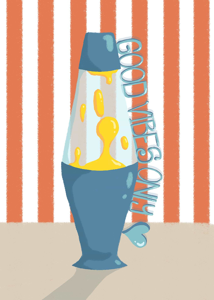 Retro Lava Lamp with Good Vibes Text