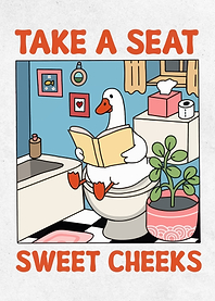 Goose reading on the toilet