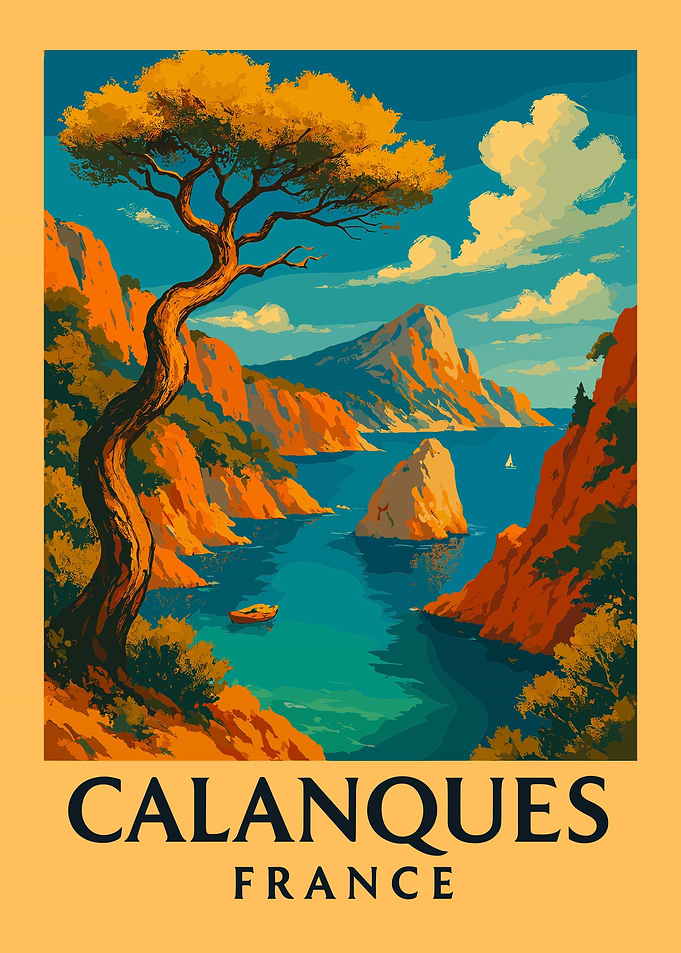 Vintage Travel Calanques France Landscape