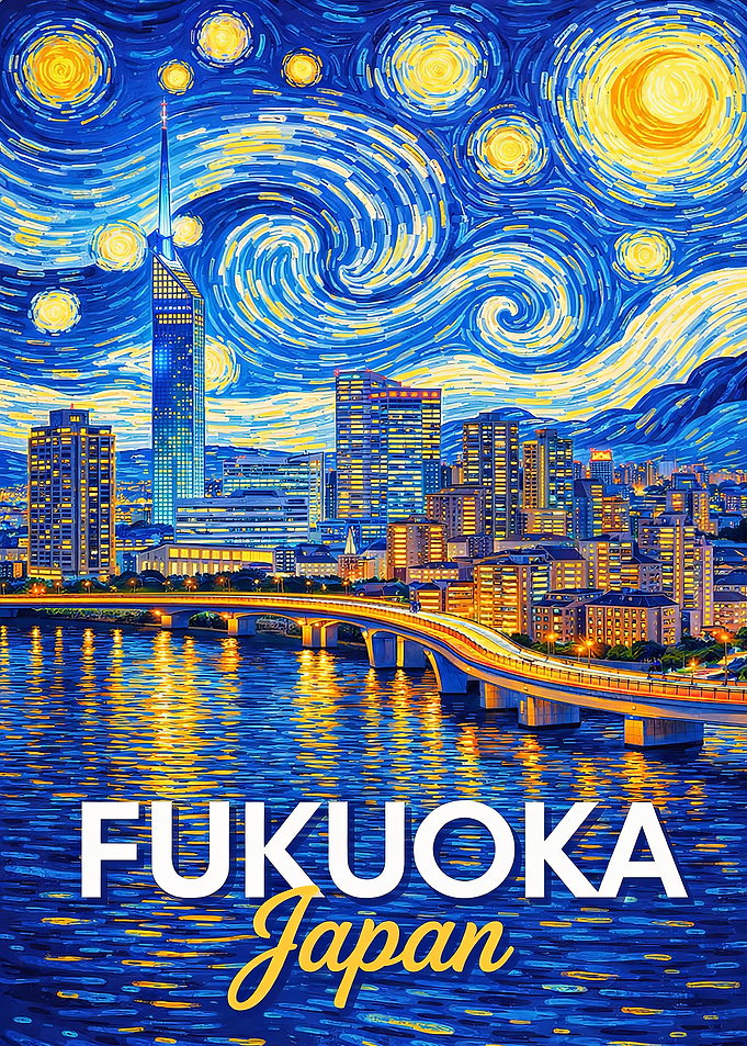 Fukuoka Japan Starry Night Painting
