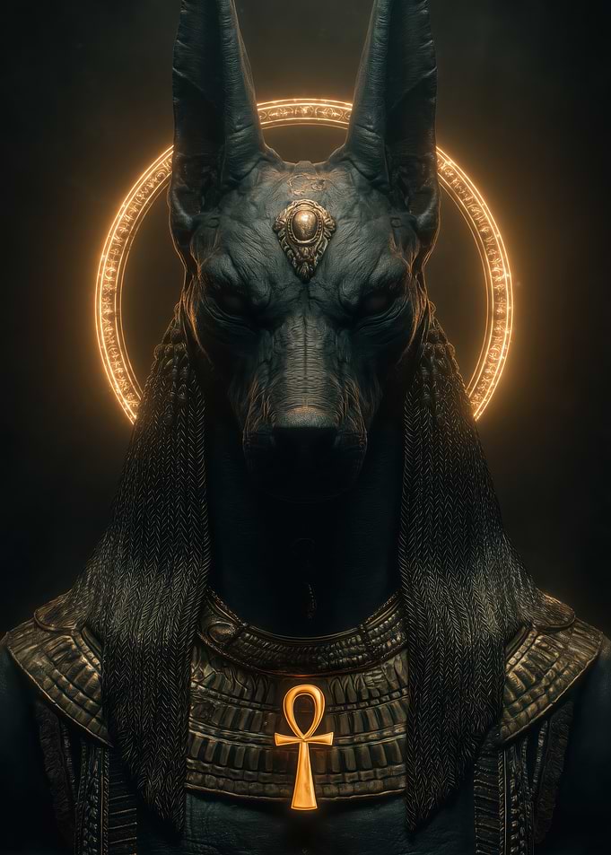 Anubis with Golden Ankh and Halo