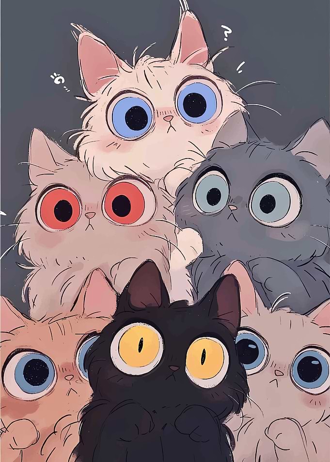 Group of Cute Cartoon Cats