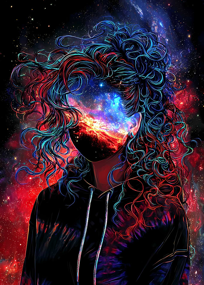 Cosmic Portrait with Galaxy Face