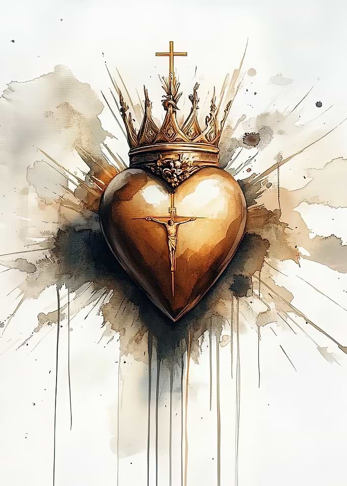 Sacred Heart with Crown and Cross