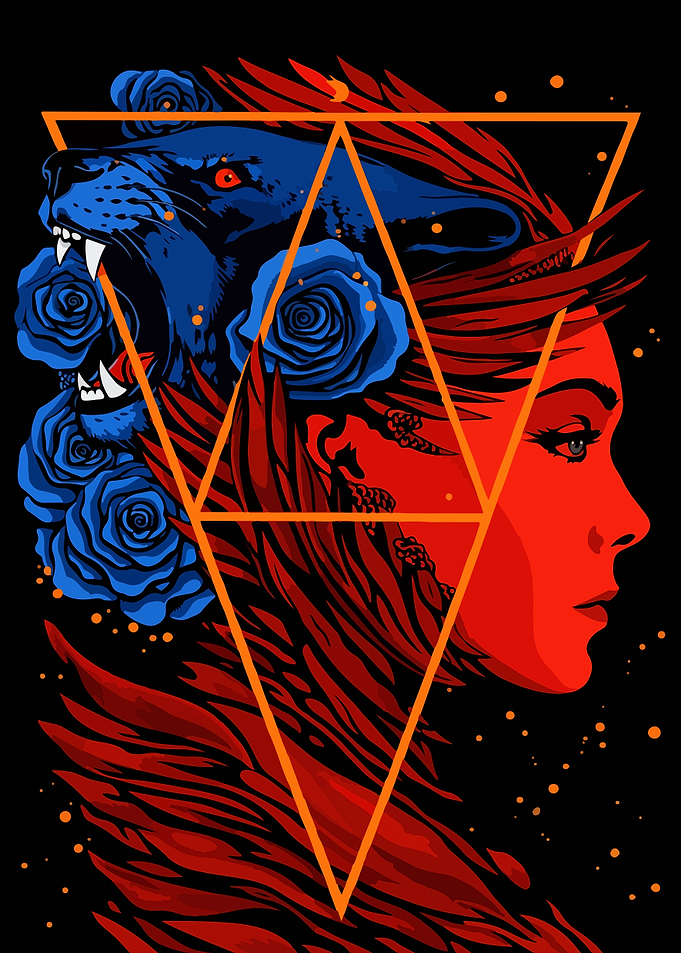 Lioness and Woman with Roses