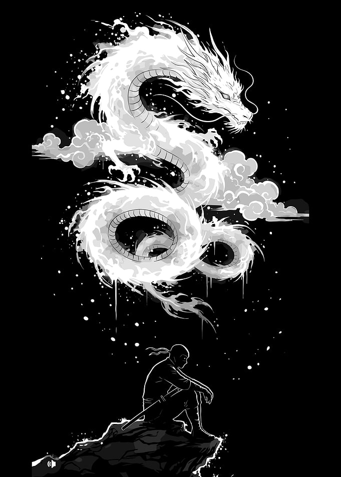 Dragon and Warrior Silhouette