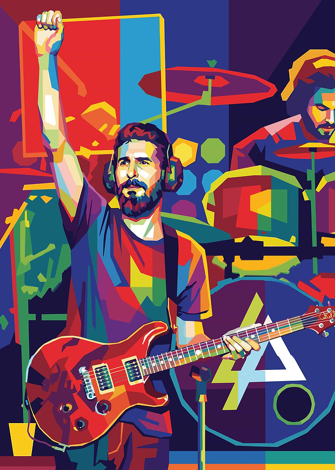 Rock Band Performance in Pop Art Style
