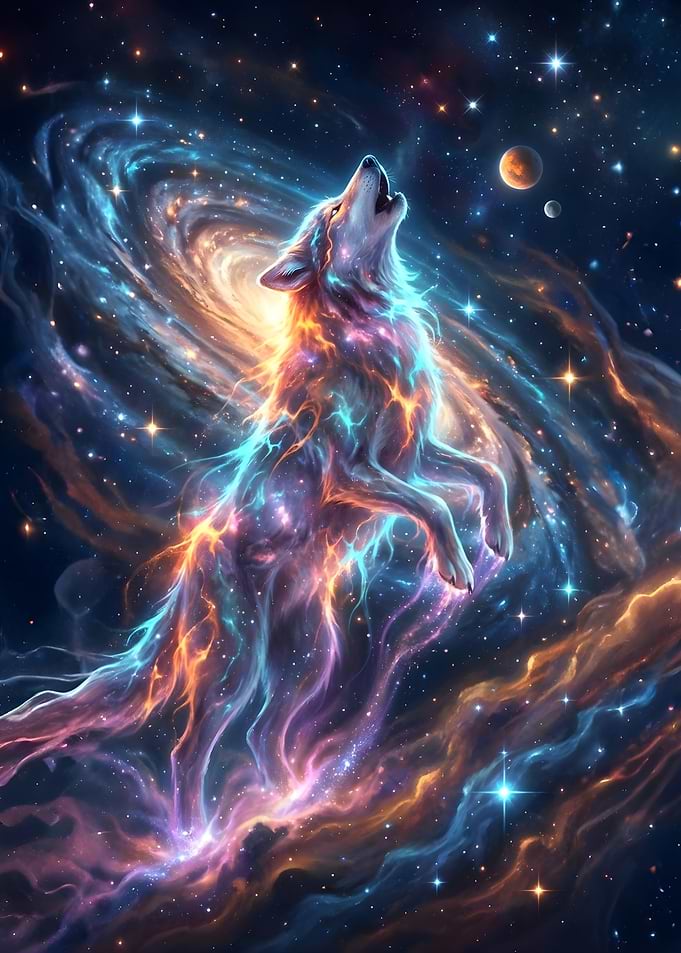Cosmic Wolf Howling at the Moon