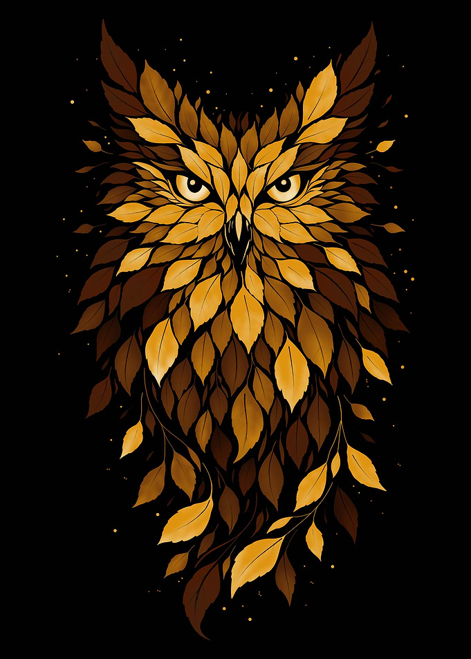 Autumn Owl Made of Leaves