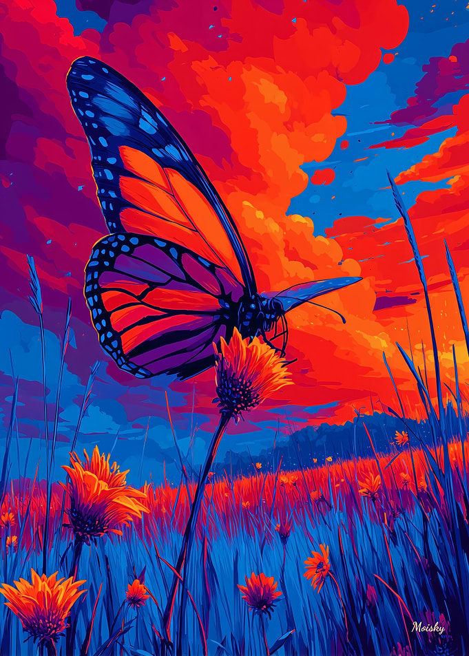 Monarch Rising in neon Meadow