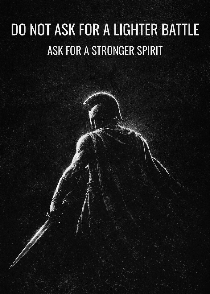 Spartan Warrior with Sword and Inspirational Quote