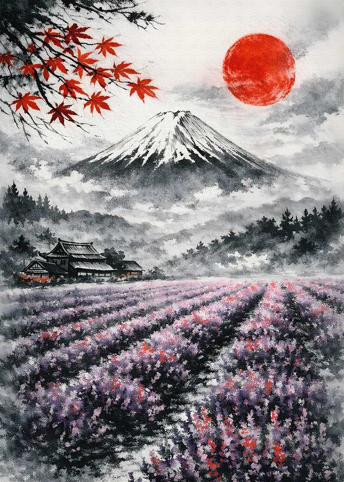 Mount Fuji with Lavender Field