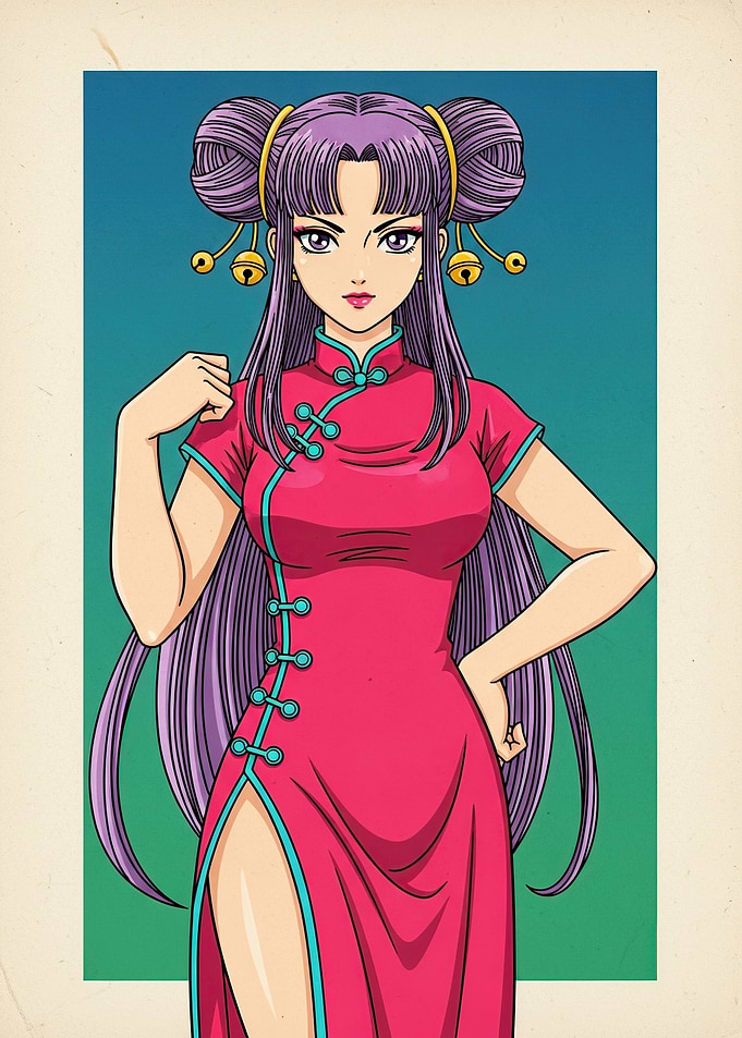 Anime Girl in Pink Cheongsam