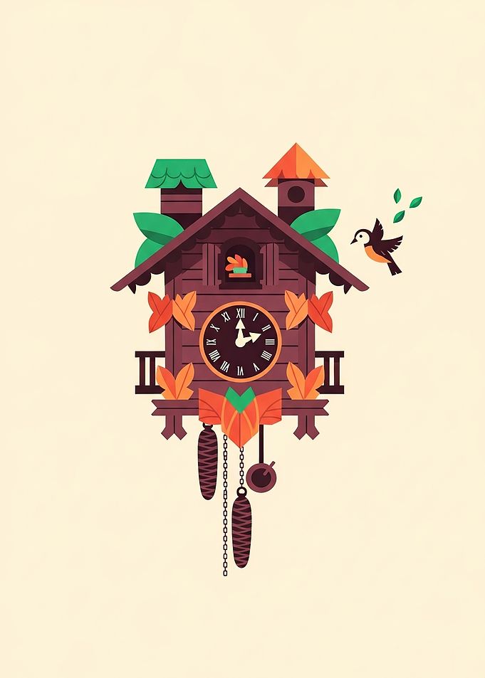 Cuckoo Clock with Bird and Leaves