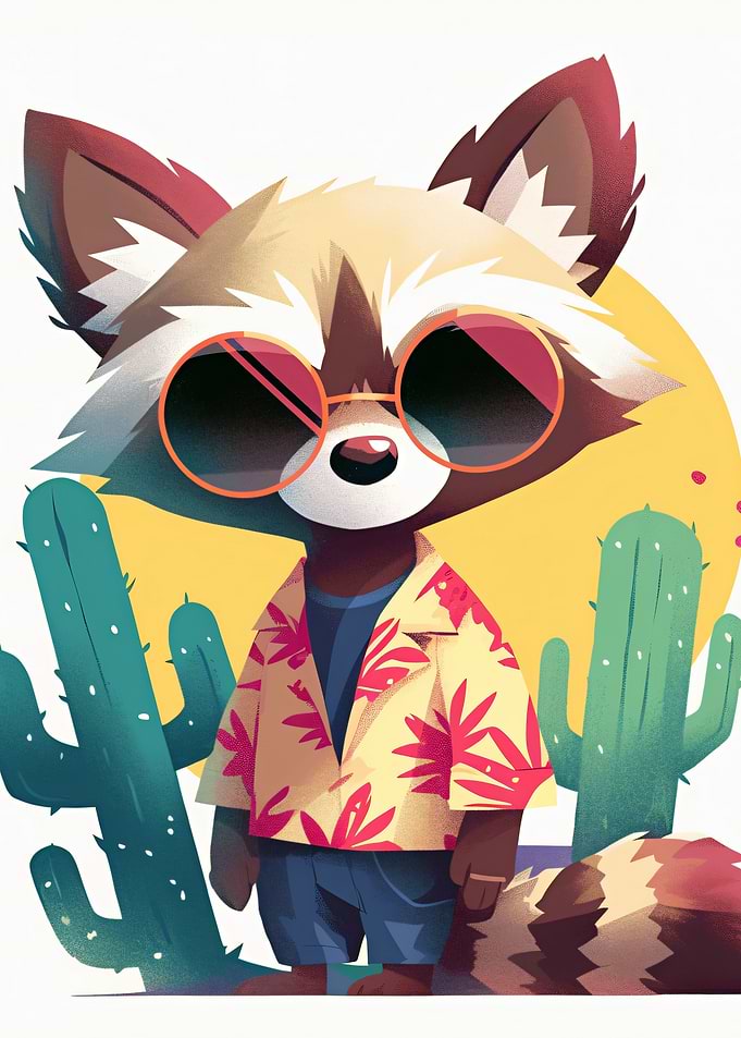 Cool Raccoon in Hawaiian Shirt and Sunglasses