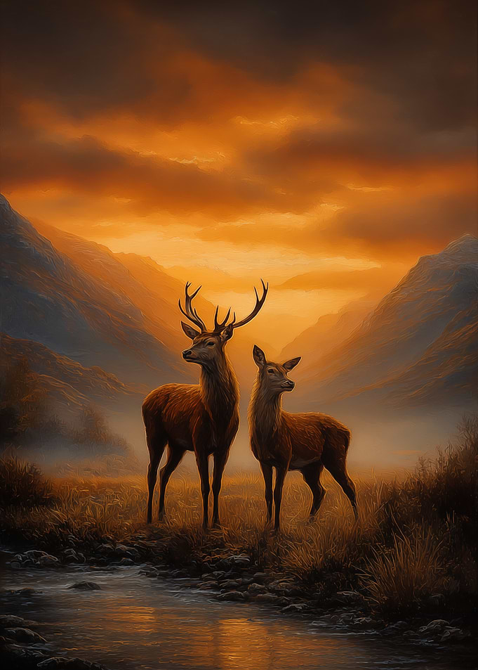 Deer in a Mountain Sunset