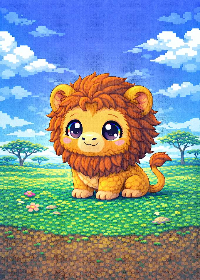 Cute Cartoon Lion in Safari