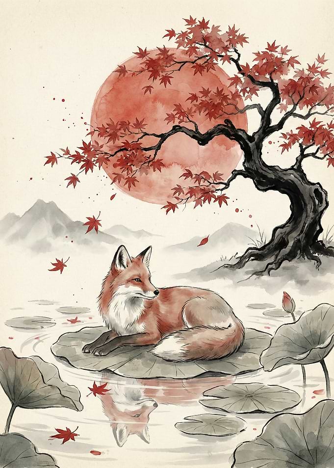 Fox on a Lotus Pad