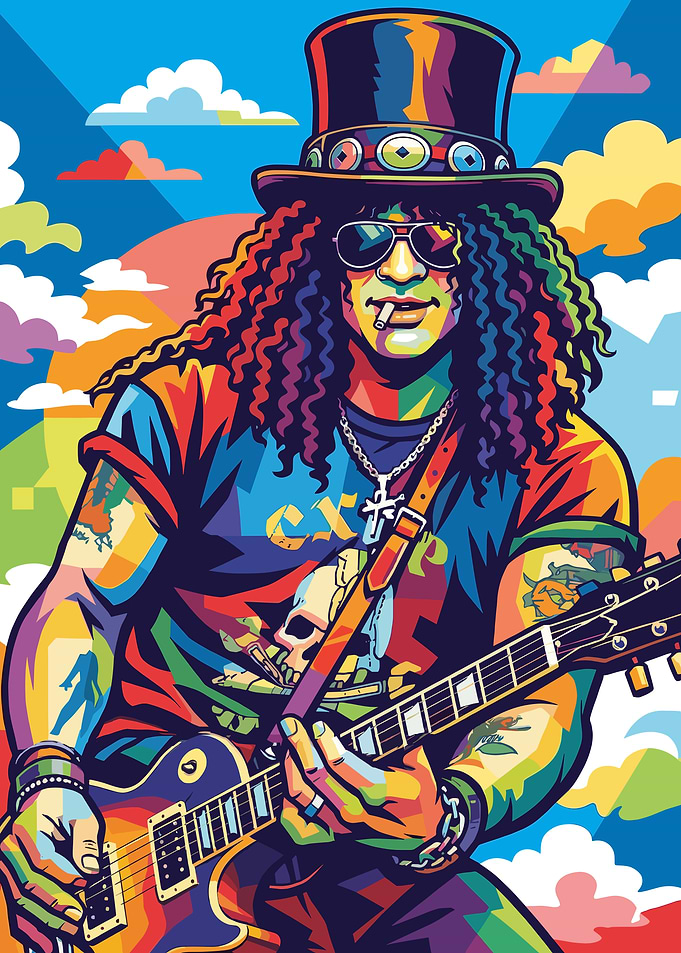 Slash Playing Guitar in Pop Art Style