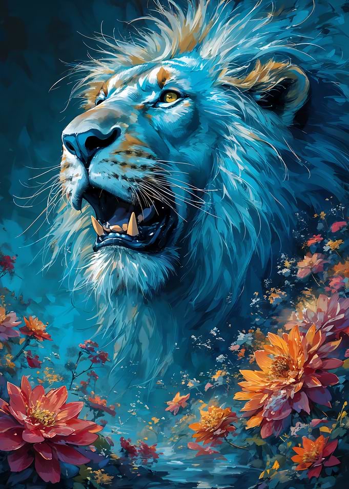 Majestic Lion Amidst Flowers