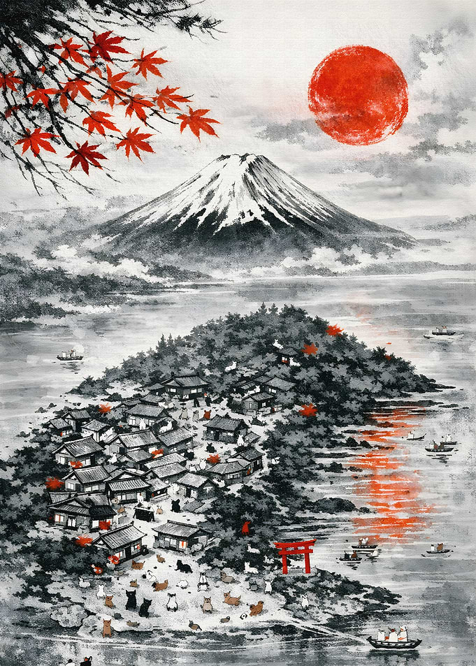 Cats and Mount Fuji