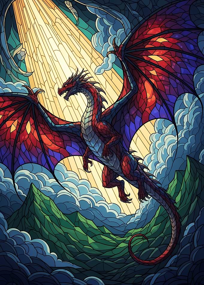 Dragon in Stained Glass Style
