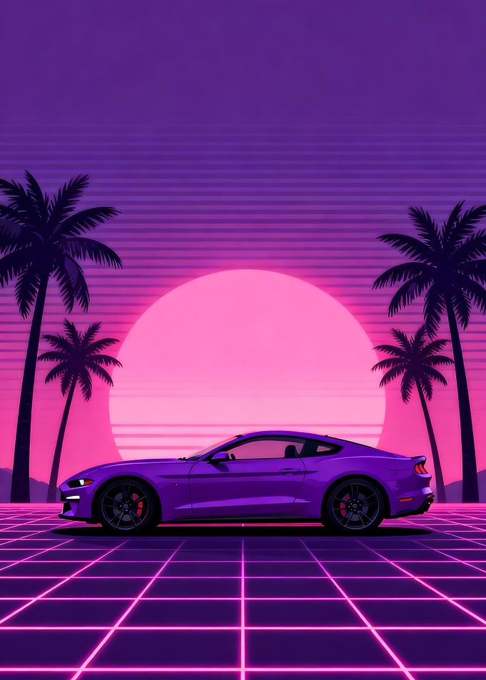 Purple Sport Car on Retro Grid