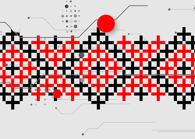 Abstract Ukrainian Geometric Pattern with Red and Black Crosses
