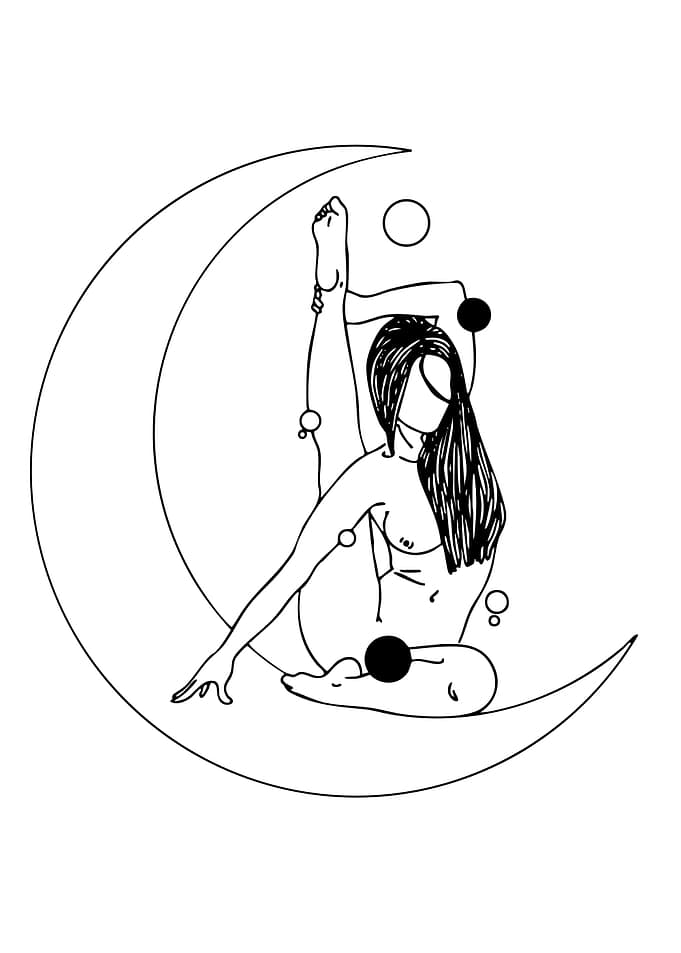 Woman in yoga pose on moon