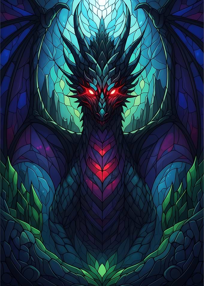 Stained Glass Dragon with Red Eyes