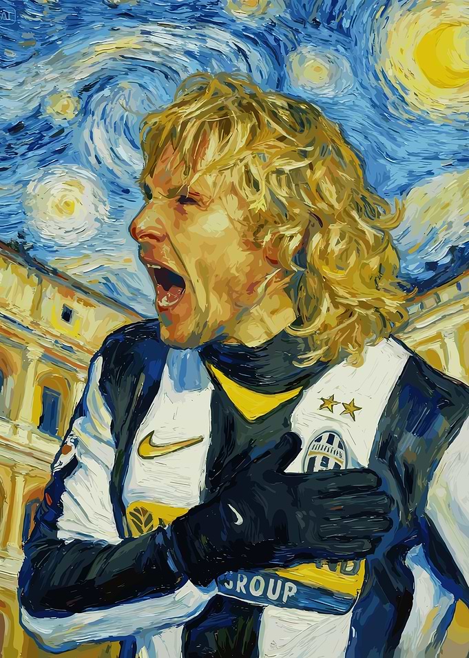 Footballer in Starry Night Style