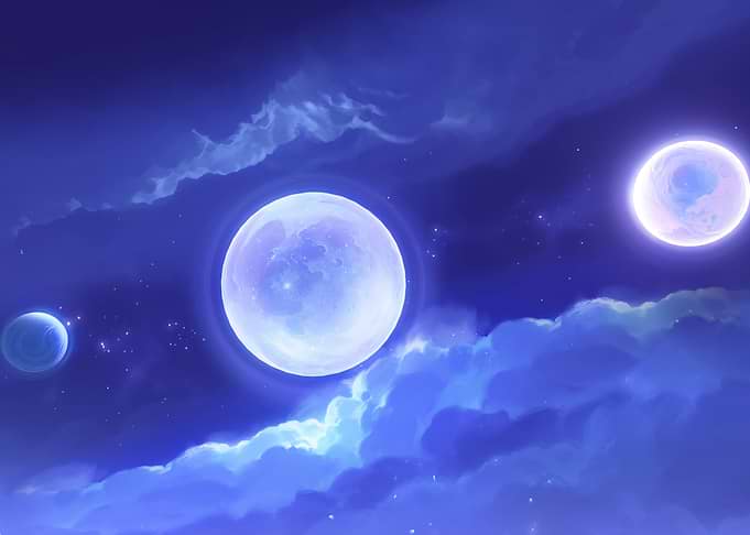 Cosmic Night Sky with Planets and Clouds