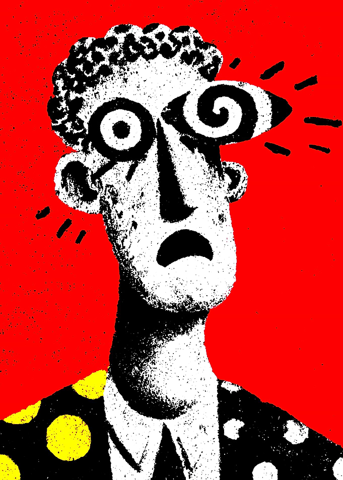 Man with Swirling Eyes and Polka Dot Suit