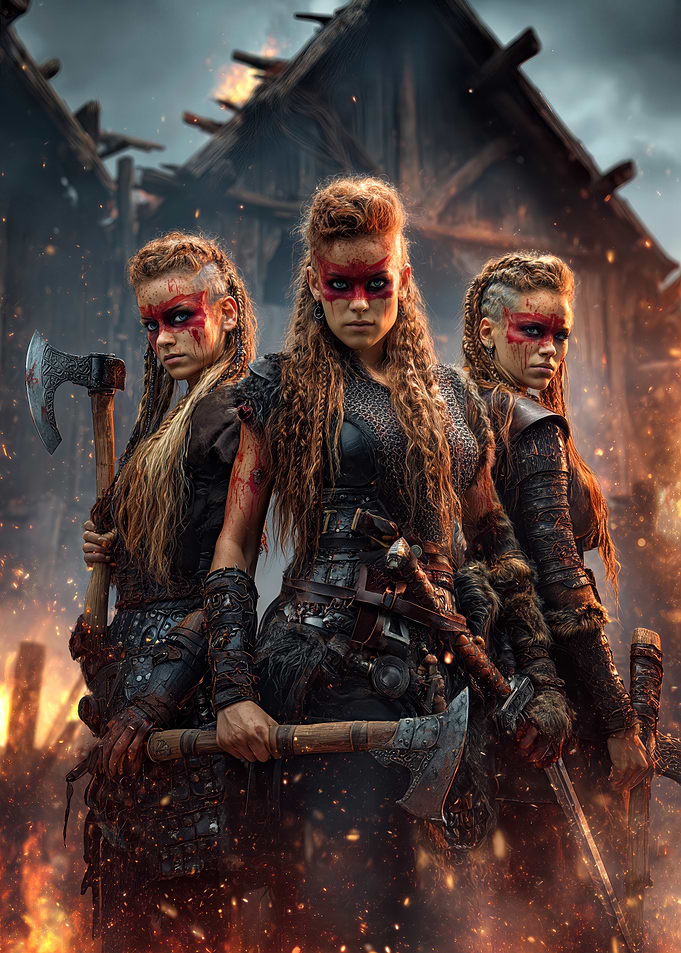 Viking women warriors in battle