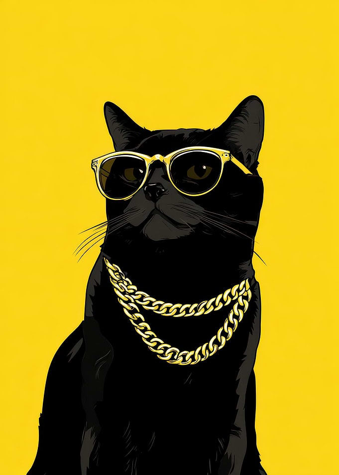 Cool Black Cat with Gold Chain and Sunglasses