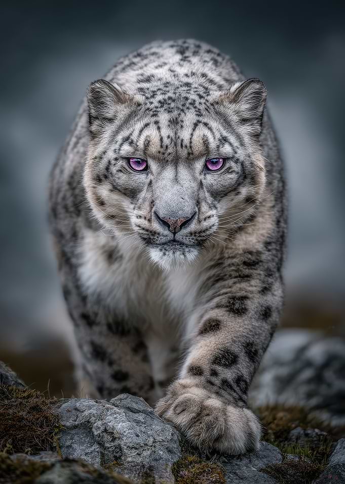Snow Leopard with Pink Eyes