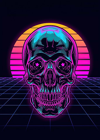 Retro Skull Sunset Grid