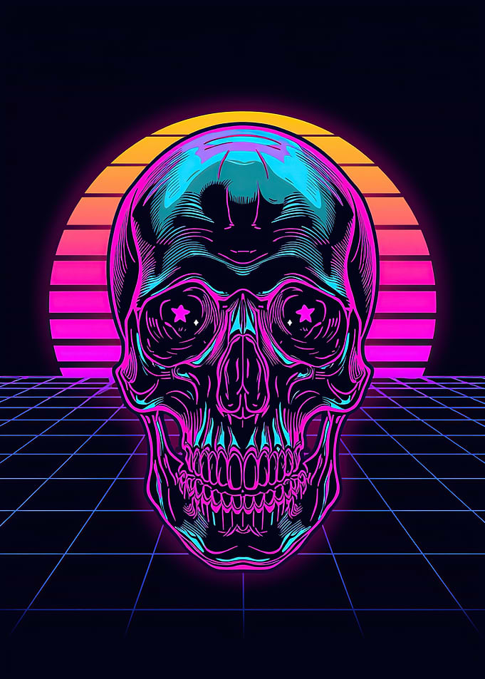 Retro Skull Sunset Grid